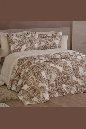 Casa Modelo Enxovais Edredom Queen Coberdrom Top Line Estampado Hipercal/Sherpa 3 Peças Malaga