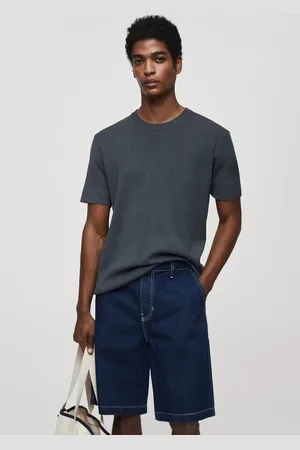 MANGO Camiseta Reta Lisa Azul-Marinho