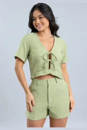 Dialogo Jeans Blusa Viscose Com Amarração Frontal Feminina Dialogo