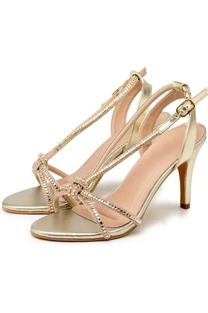 Flor da Pele Sandália Feminina Salto Fino Com Strass 197010 Ouro Light