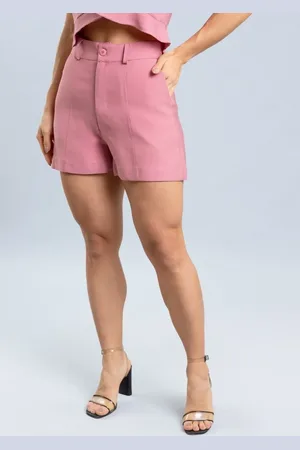 Dialogo Jeans Shorts Viscose Curto Com Recortes e Bolsos Feminino Dialogo