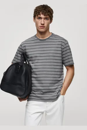MANGO Camiseta de Linho Reta Listrada