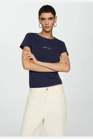MANGO Camiseta Slim Aplicação Logo Azul-Marinho