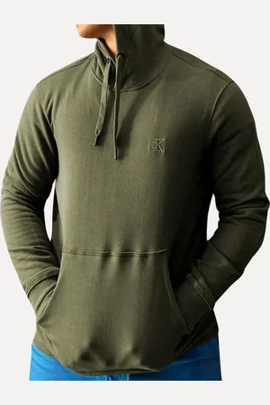 Calvin Klein Moletom Jeans Masculino Hoodie CK Bordado Verde Militar Incolor