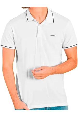 Colcci Polo Masculina Piquet Tipped Black Logo Branca Incolor