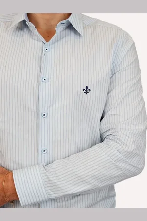 Dudalina Camisa Masculina Milano Fit Easy Icon Listras Azul Claro Incolor