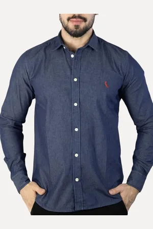 Reserva Camisa Masculina Jeans Easy Oxford Blue Denim Azul Índigo Incolor