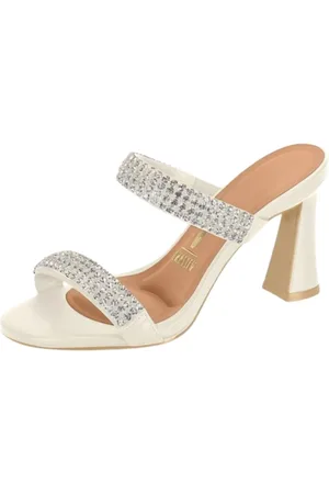 Santa Rosa Sandália Feminina Tamanco Salto Taça Branca Strass Conforto