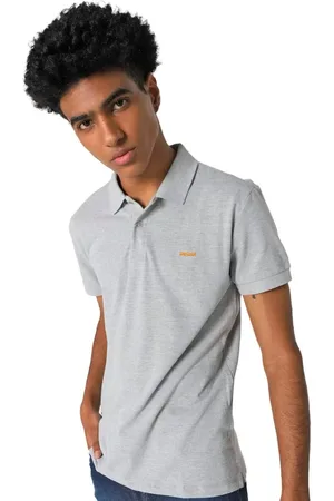 Colcci Polo Masculina Piquet Orange Logo Cinza Mescla Incolor