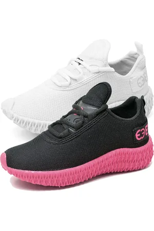 Evoltenn Infantil - Kit 2 Tênis Feminino Esportivo Colmeia Branco e Preto Rosa