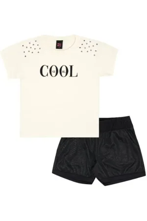 Pulla Bulla Infantil - Conjunto Blusa /Shorts em Malha Metalizada Off White