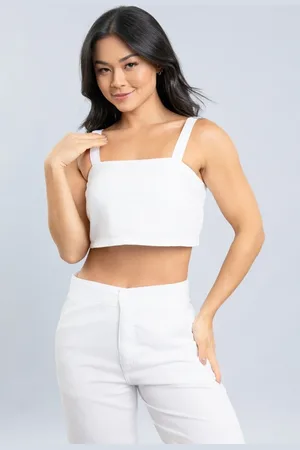 Dialogo Jeans Blusa Top Cropped Feminina com Alças Color Dialogo