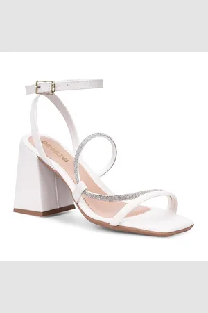 Domidona Sandália Salto Grosso Bloco Tiras Duplas De Strass Off White