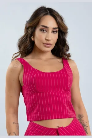 Lemier Jeans Blusa Risca de Giz Feminina Color com Alças Lemier Collection