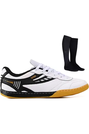 CALCADOS LGHT LIGHT Chuteira Futsal Profissional Masculina em Couro Futebol de Salao Quadra + Meião