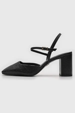 Jorge bischoff Scarpin Slingback de Couro Lezard Salto Grosso Preta