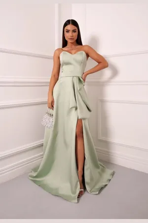 Cia do Vestido Vestido Longo de Festa Madrinhas Tomara que Caia com Fenda Acetinado Zazyle Menta