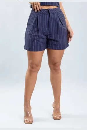 Lemier Jeans Shorts Risca de Giz Feminino Color em Viscose Lemier Collection