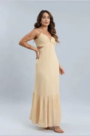 Lemier Jeans Vestido Longo De Alça Com Forro Feminino Lemier Collection
