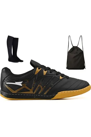 CALCADOS LGHT LIGHT Kit Chuteira Futsal Quadra Bico de Couro Futebol Salao + Mochila + Meião Adulto