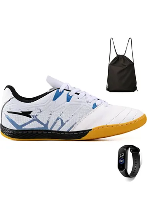 CALCADOS LGHT LIGHT Kit Chuteira Futsal Quadra Bico de Couro Futebol Salao + Mochila + Relogio Adulto
