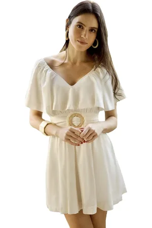 Miesse Vestido Curto Boho Praiano Off White Festa Praia