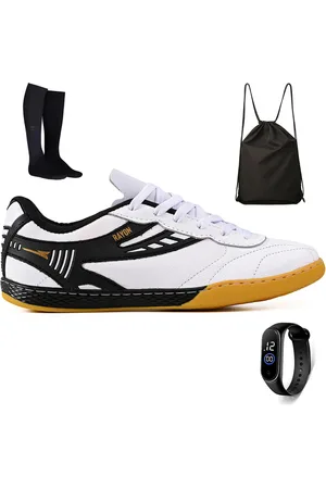 CALCADOS LGHT LIGHT Kit Chuteira Futsal Couro Futebol Salao Quadra + Mochila + Meião + Relogio Adulto