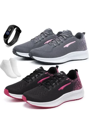 BIA Kit 2 Tênis Femininos Ortopédicos Confortável Básico Casual Esportivo Para Academia Corrida Preto Grafite + Relógio e Meia