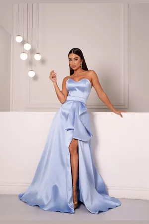 Cia do Vestido Vestido Longo de Festa Madrinhas Tomara que Caia com Fenda Acetinado Zazyle Serenity