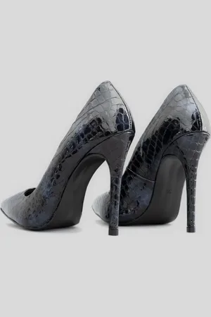 CHIBINSKI Scarpin CBK Salto Alto Fino Verniz Croco Azul Marinho
