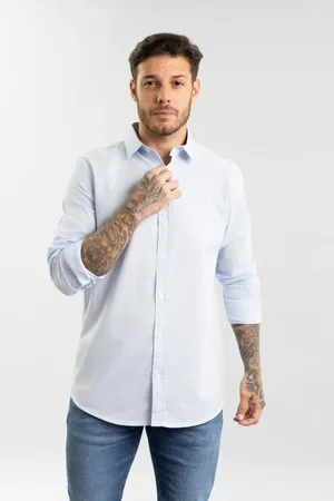 Dialogo Jeans Camisa Masculina Manga Longa em Algodão com Botões Dialogo