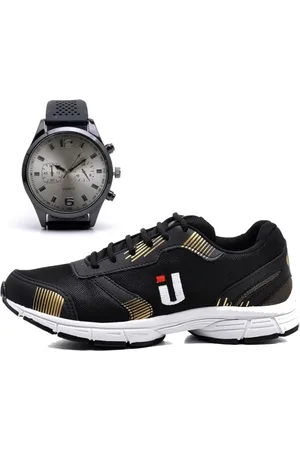 OUSY SHOES Tênis Esportivo Masculino Treino Leve Caminhada Macio Original Dourado Mais Relógio Brinde