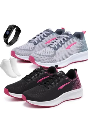BIA Kit 2 Tênis Femininos Ortopédicos Confortável Básico Casual Esportivo Para Academia Corrida Preto Grafite + Relógio e Meia