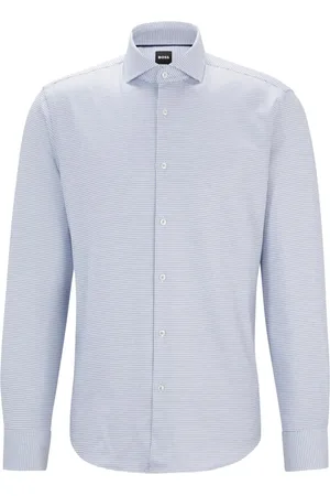 HUGO BOSS Camisa De Corte Regular Em Sarja De Algodão Estruturada