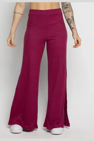 VEKYO Calça Flare Pantalona Cintura Alta Com Fenda Chumbo