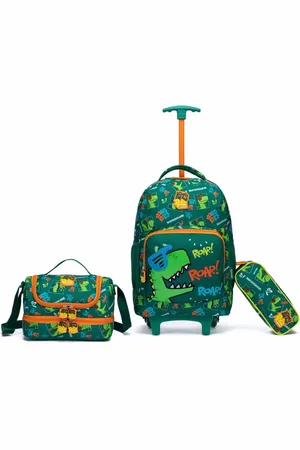 Ferrazzi Infantil - Kit Mochila De Rodinhas Escolar Lancheira Estojo Dinossauro