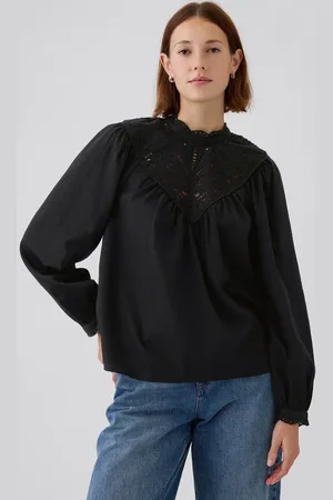 GAP Camisa Reta Recortes Renda Preta