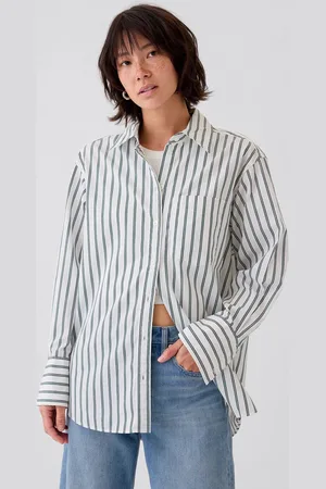GAP Camisa Reta Stripes Alongada Off-White