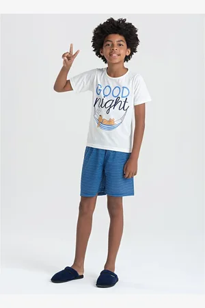 Molekada Pijama Verão Menino Natural Camiseta e Bermuda Cachorrinho Dorminhoco