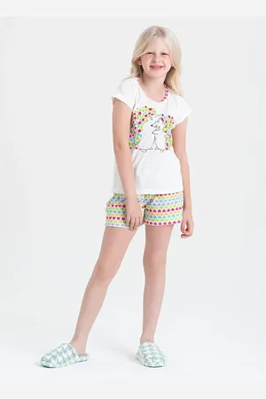 Molekada Pijama Verão Menina Natural Blusa e Shorts Fofura Espinhosa