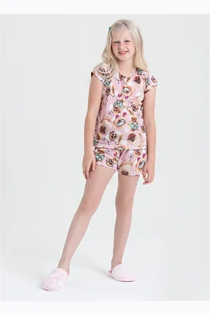 Molekada Pijama Verão Menina Blusa e Shorts Cachorrinho Sonolento