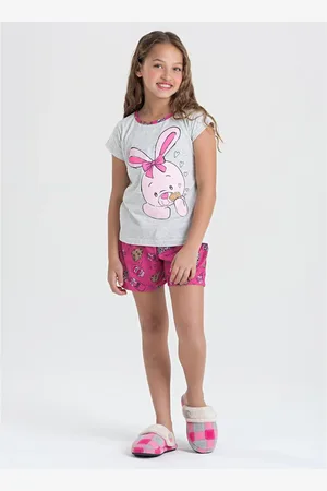 Molekada Pijama Verão Menina Mescla Blusa e Shorts Coelinha