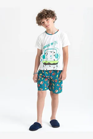 Molekada Pijama Verão Menino Natural Camiseta e Bermuda Music