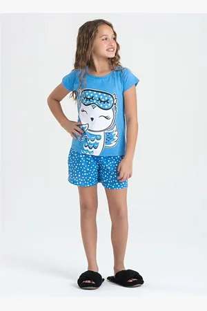 Molekada Pijama Verão Menina Horizonte Blusa e Shorts Corujinha