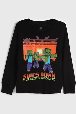 GAP Infantil - Camiseta Manga Longa Minecrafit Preta