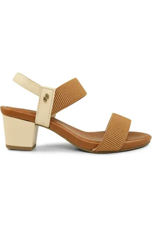USAFLEX Sandália Salto Bloco Elástico Y8204 Conforto Vanilla e Camel