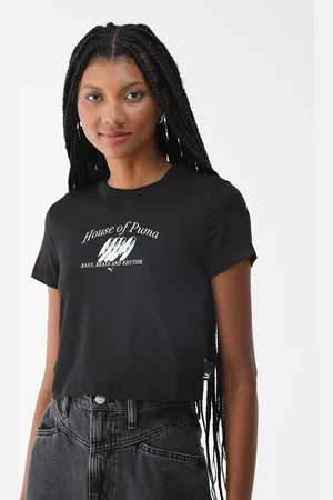 PUMA Camiseta Cropped Reta Music Baby Preta