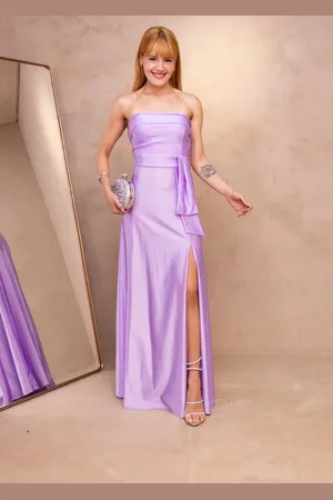 Cia do Vestido Vestido Longo de Festa Tomara que Caia Detalhe Lateral Jackness Lavanda Lilás