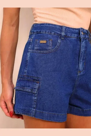 Crawling Shorts Jeans Cargo Cintura Alta Feminino