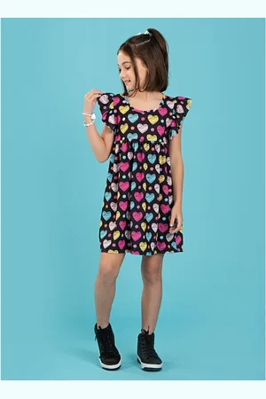 Molekada Infantil - Vestido Menina Com Manga Babado Corações